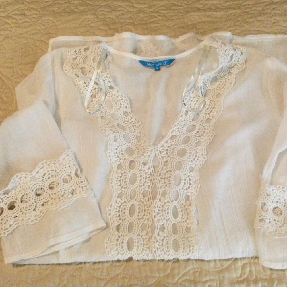 🚩Blue Island White Lace woman Swimsuit Cover